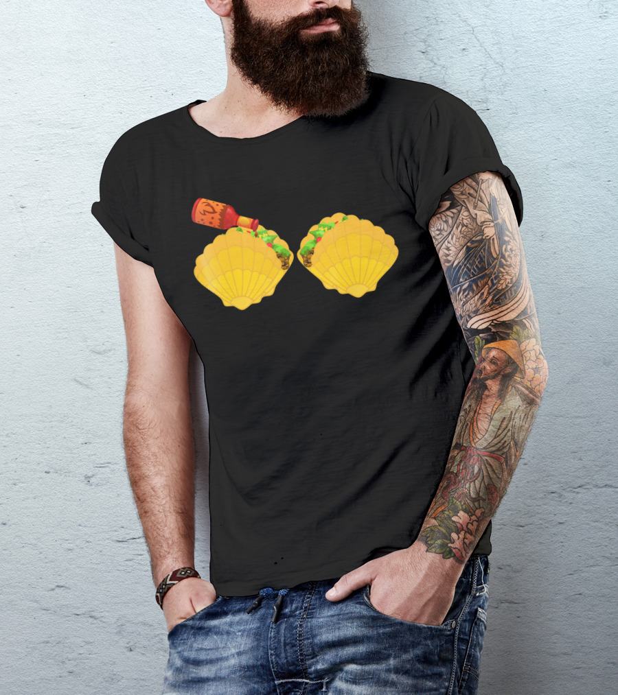 Mermaid Shell Taco Bra With Hot Sauce Bottle And Spicy Chi T-Shirt