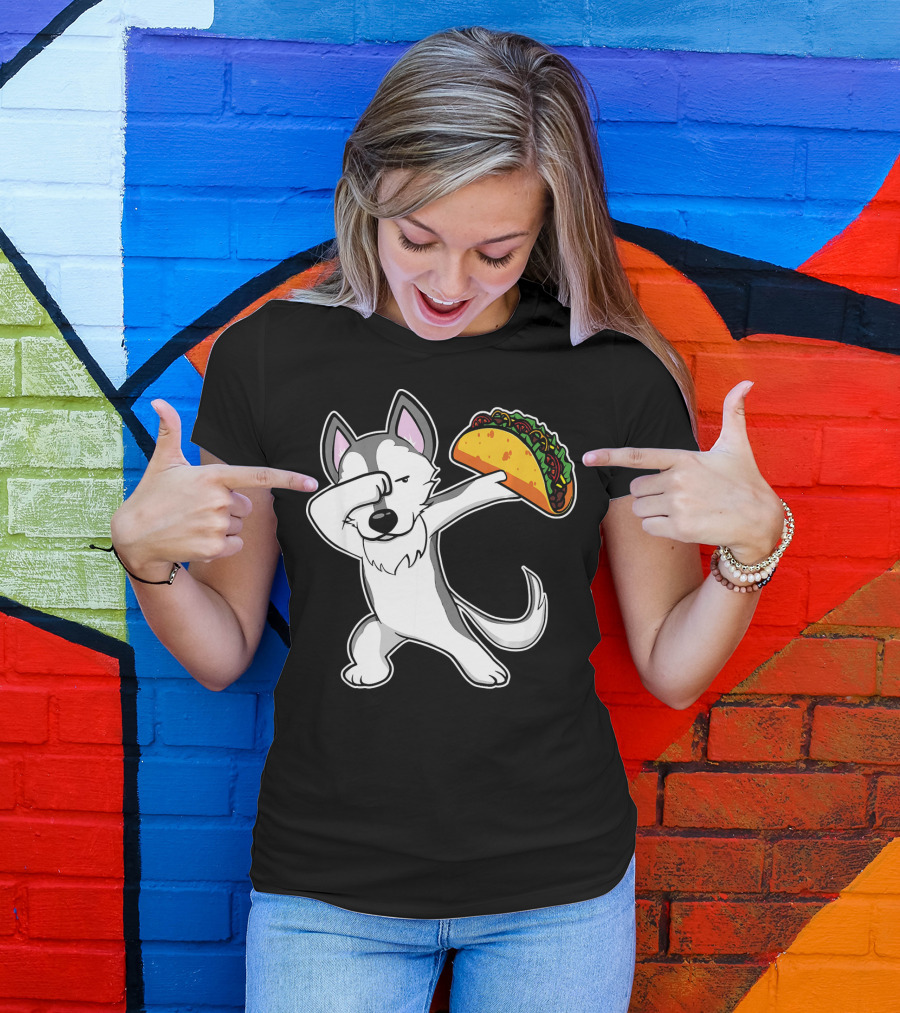 Husky Dabbing With Taco Funny Dance Lover T-Shirt