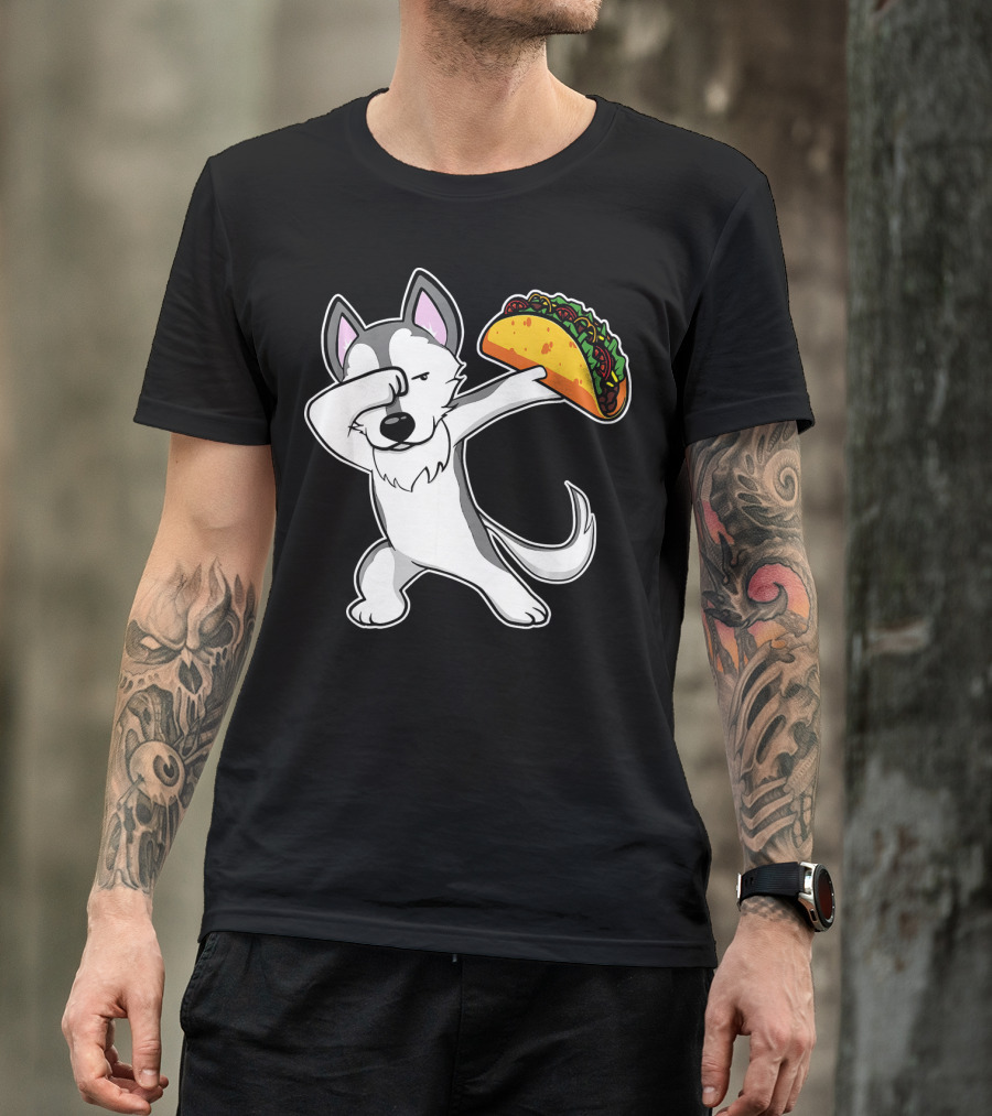 Husky Dabbing With Taco Funny Dance Lover T-Shirt
