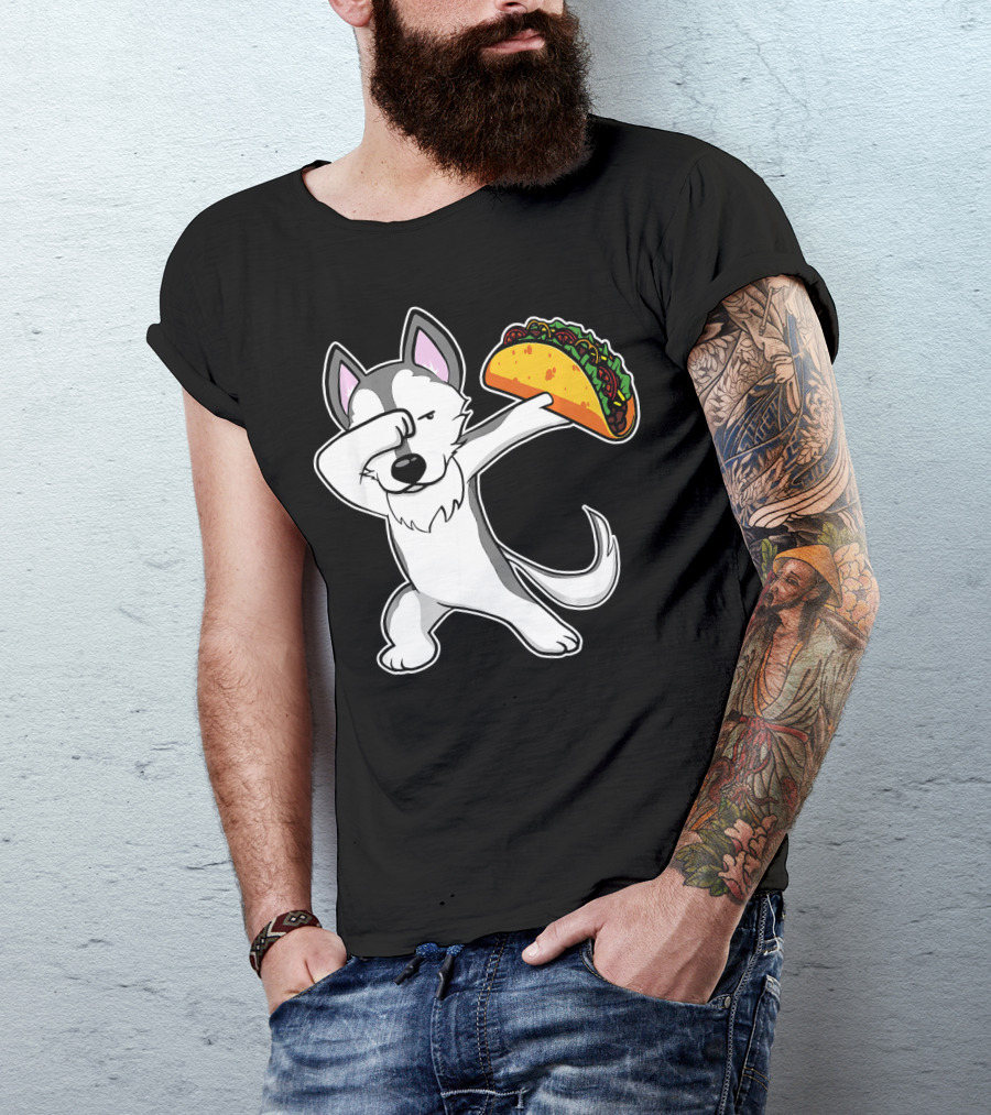 Husky Dabbing With Taco Funny Dance Lover T-Shirt
