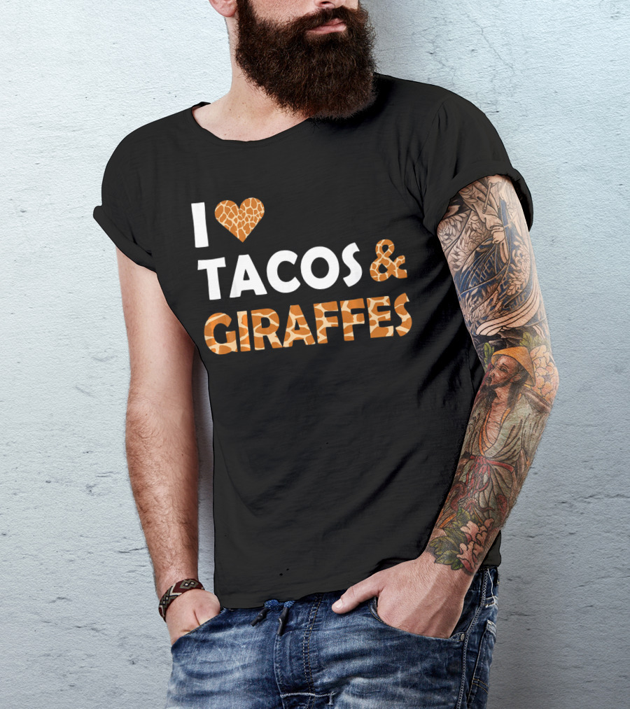 I Love Tacos And Giraffes Giraffe Print Heart T-Shirt