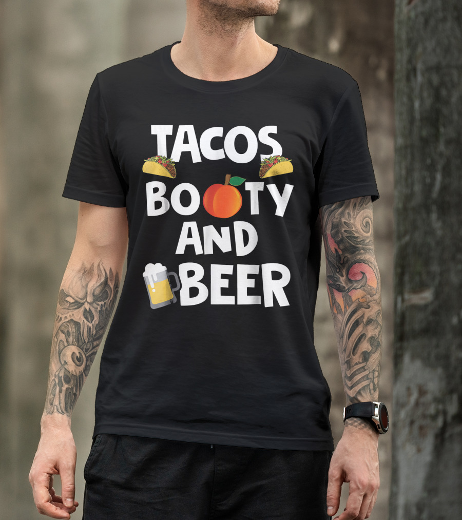 Mens Funny Tacos Peach Booty And Beer With Emoji Graphics T-Shirt