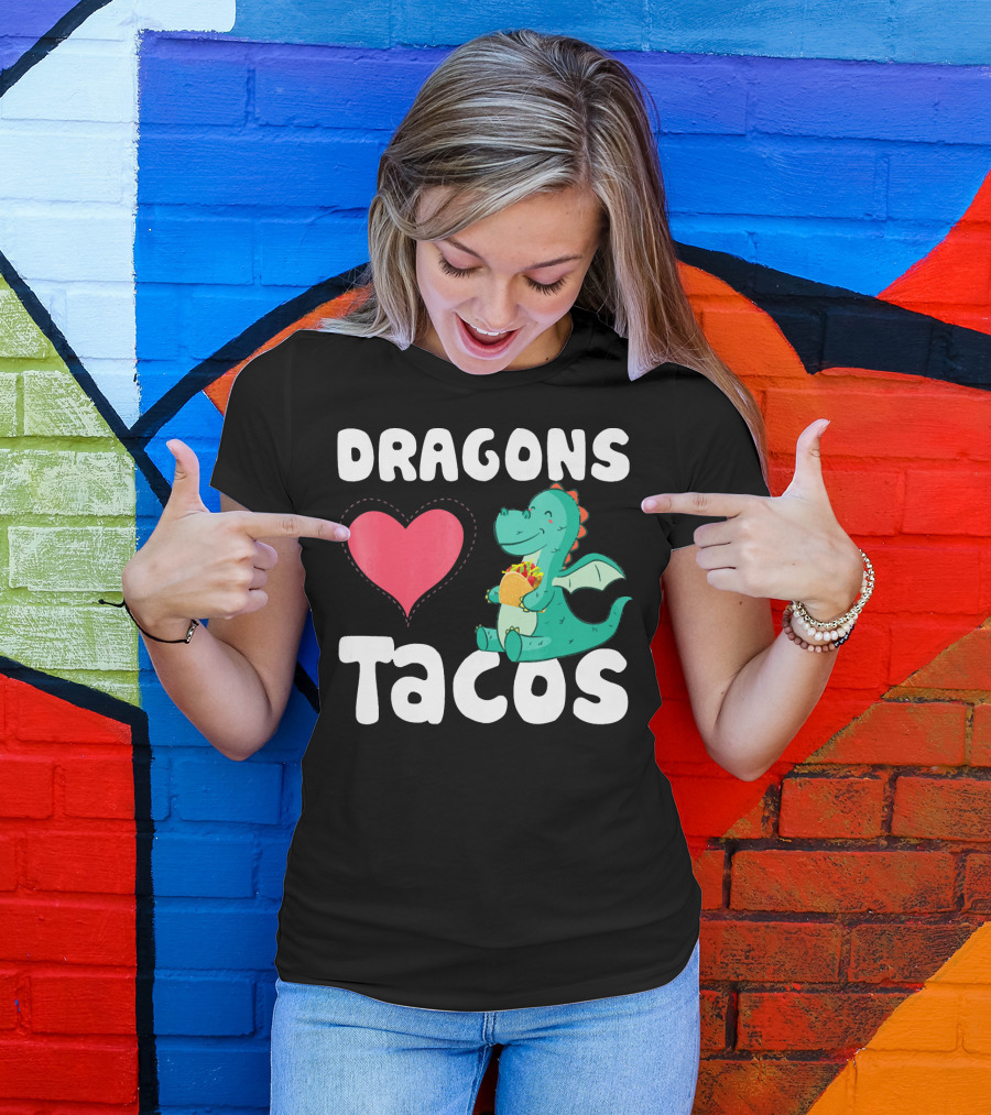 Dragons Love Tacos Heart Dragon Eating Taco T-Shirt