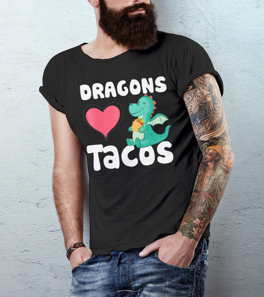 Dragons Love Tacos Heart Dragon Eating Taco T-Shirt