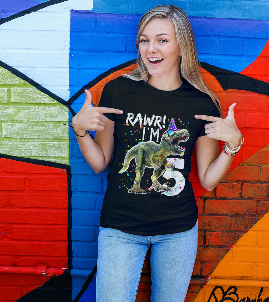 Rawr I'm 5 Dinosaur Birthday Party Hat Confetti T-Shirt