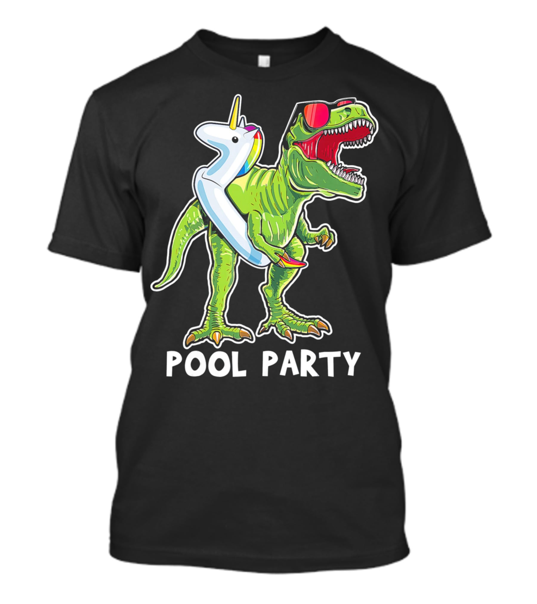 Pool Party Rex Dinosaur With Unicorn Float And Sunglasses T-Shirt