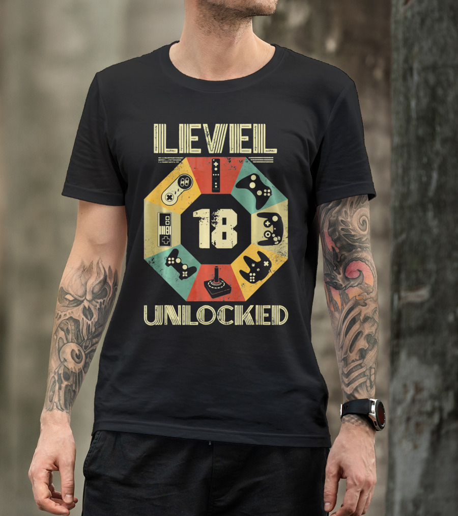 Level 18 Unlocked Video Game Controllers Retro T-Shirt