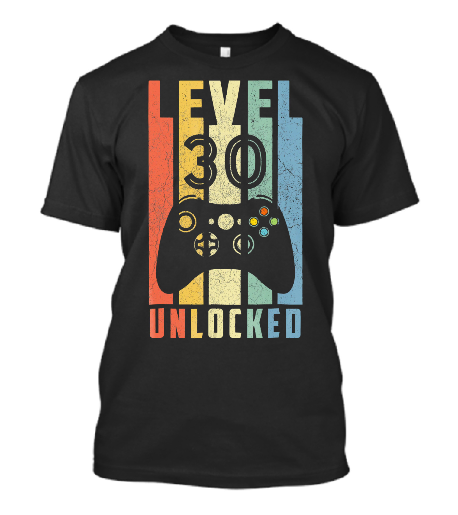 Level 30 Unlocked Video Game Controller Retro Stripes T-Shirt