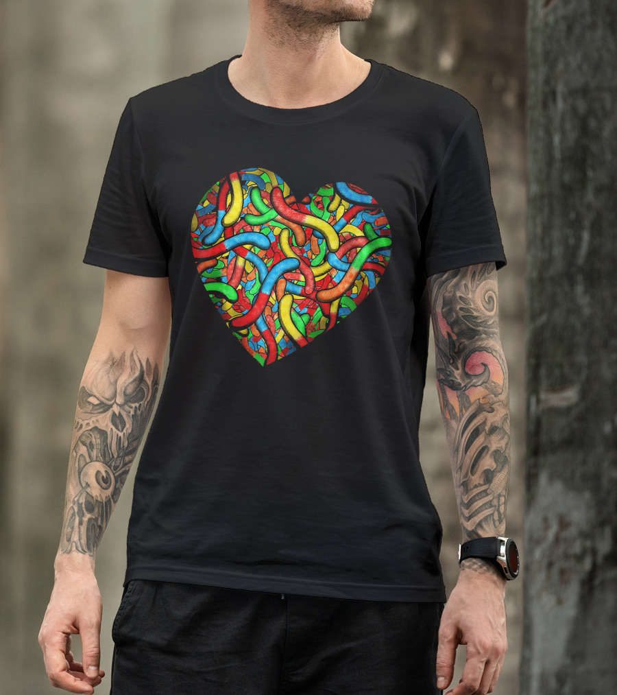 90s Candy Heart Sour Gummy Worms Girls T-Shirt