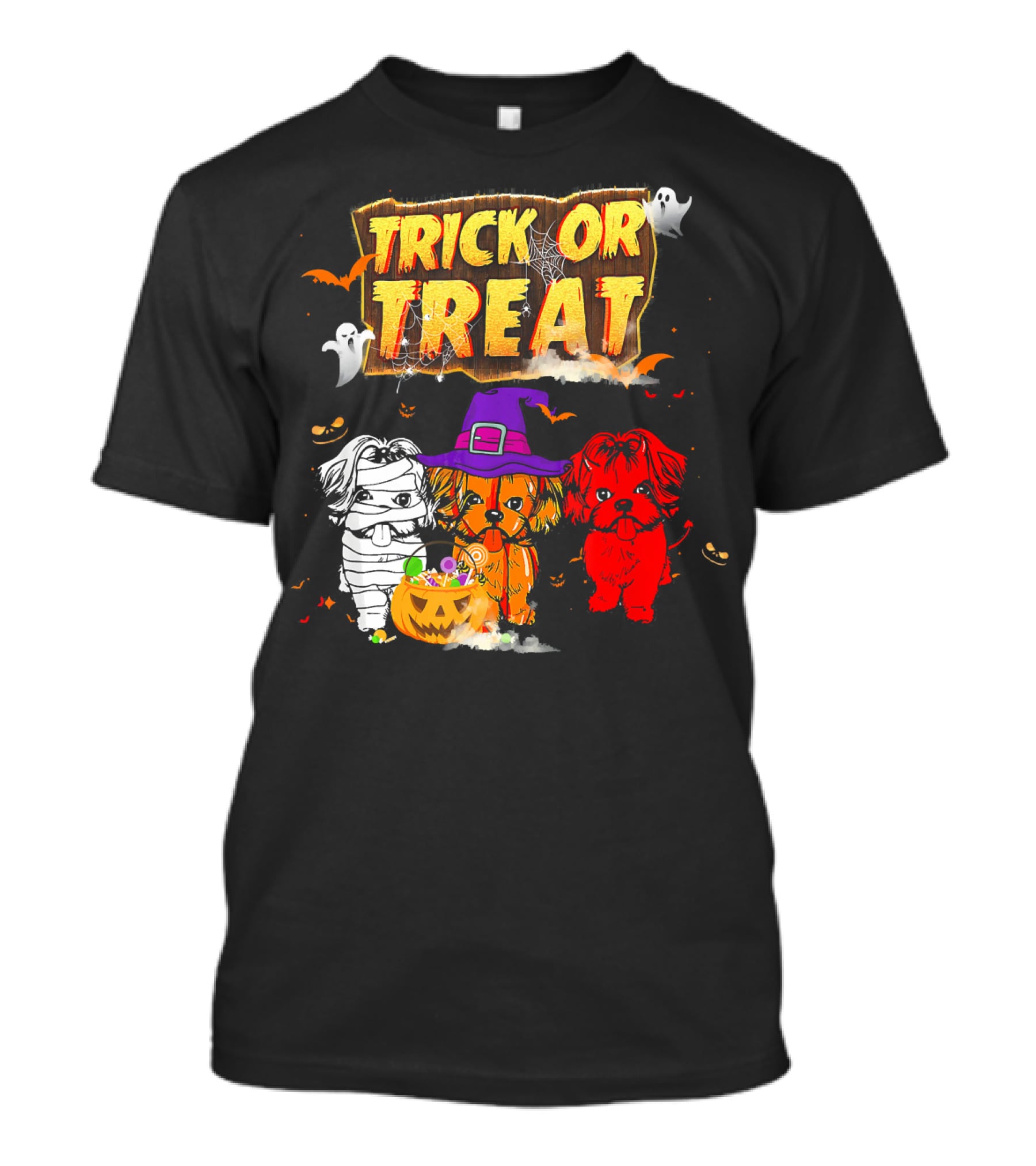 Trick Or Treat Three Shih Tzu Pumpkin Ghosts T-Shirt
