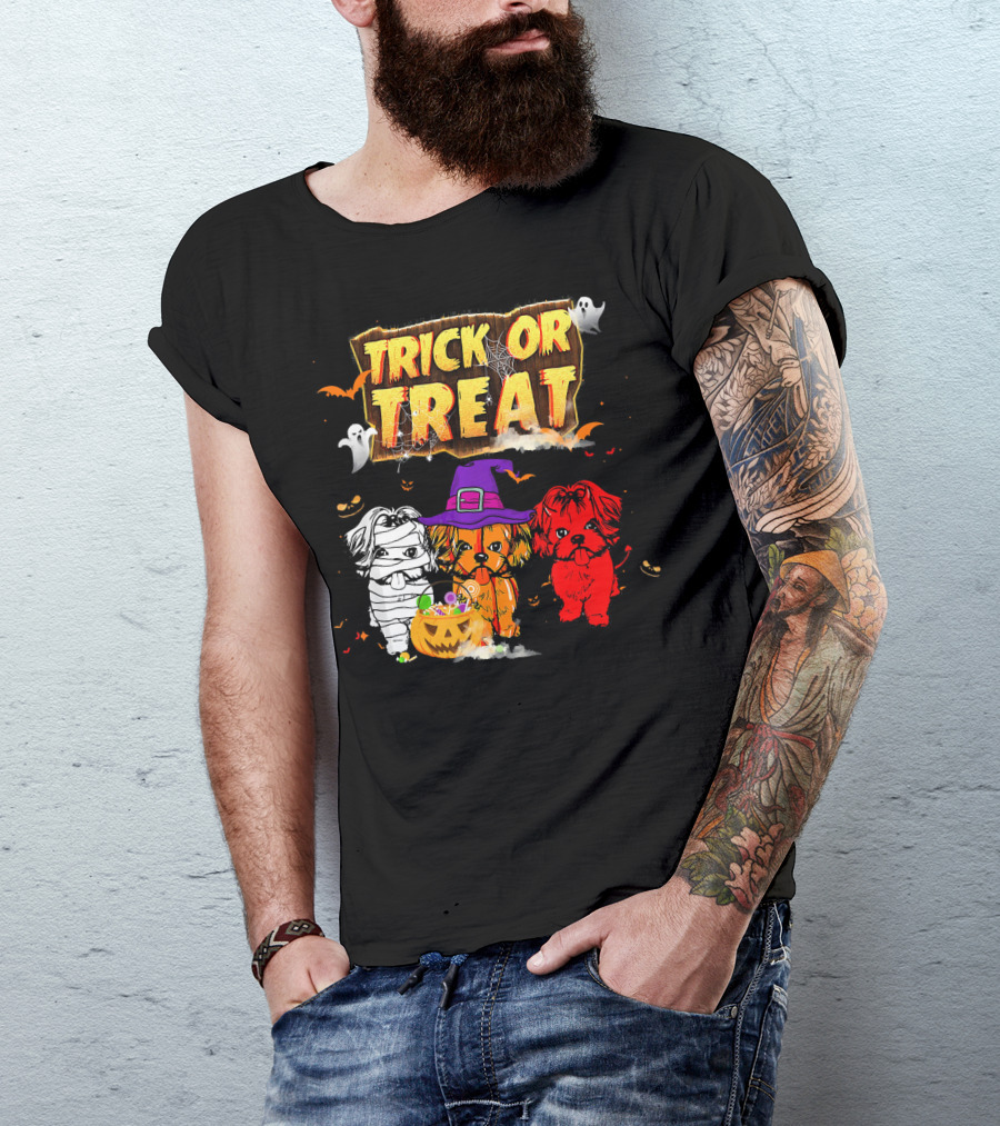 Trick Or Treat Three Shih Tzu Pumpkin Ghosts T-Shirt