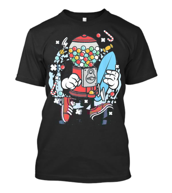 Cartoon Candy Machine With Surfboard And Sneakers Adventure T-Shirt