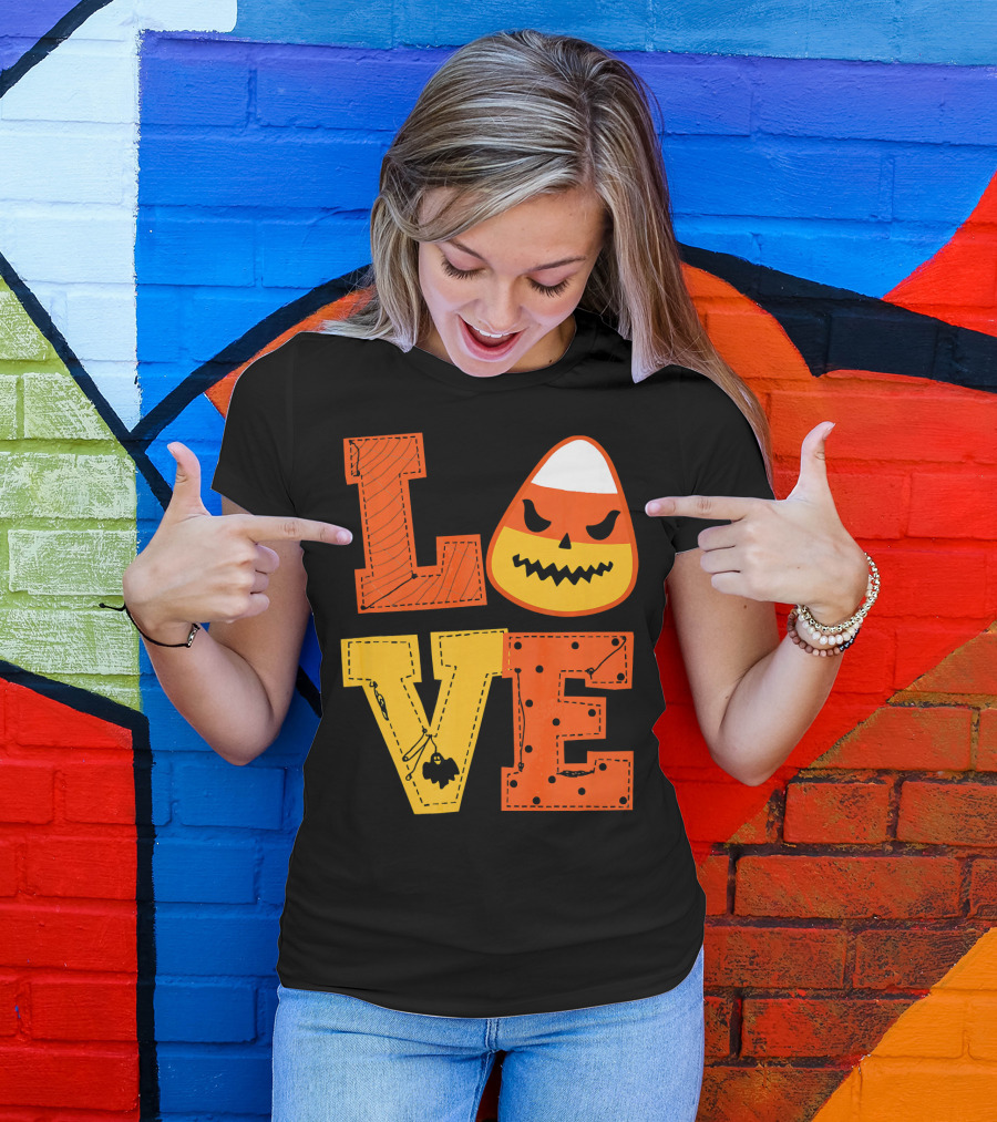 LOVE Candy Corn Halloween Pumpkin T-Shirt