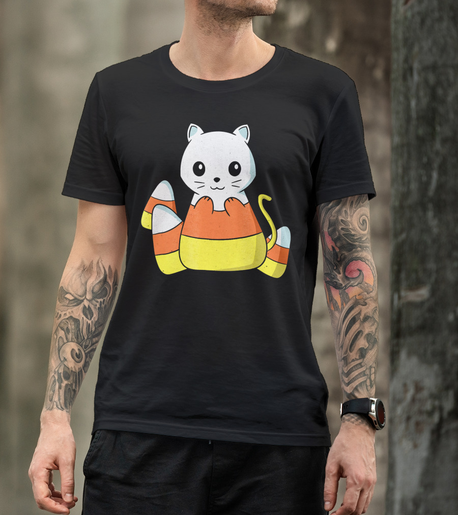 Adorable Candy Corn Cat Halloween Kitty T-Shirt