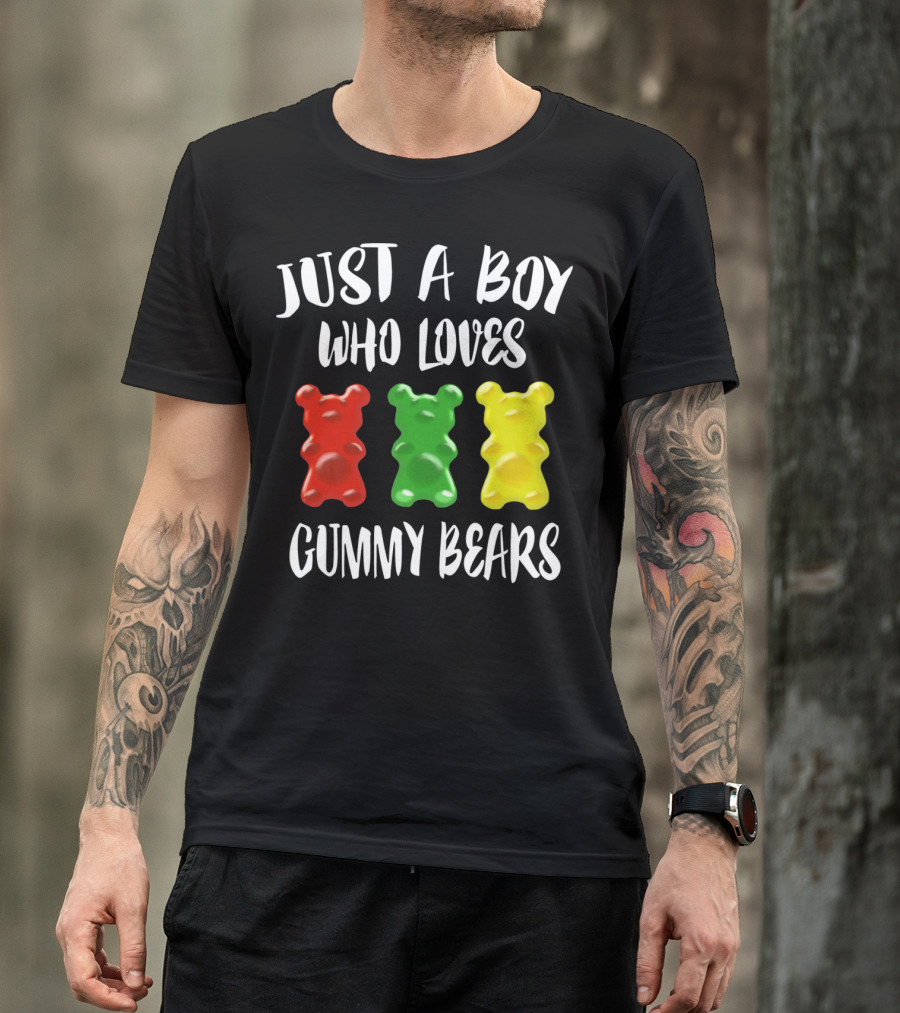 Just A Boy Who Loves Gummy Bears Red Green Yellow Bears T-Shirt