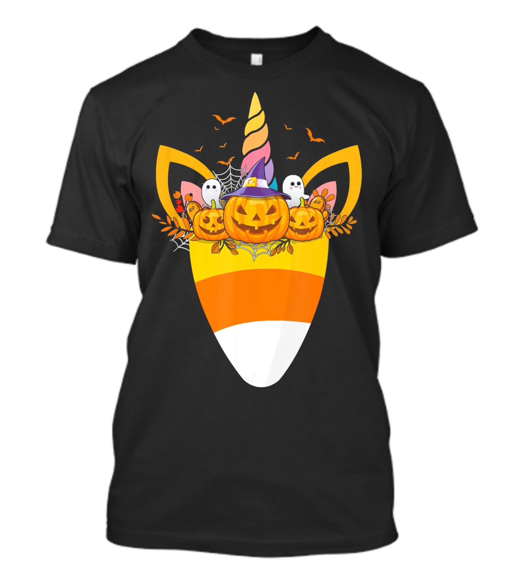 Unicorn Candy Corn Pumpkin Ghost Halloween Boo T-Shirt