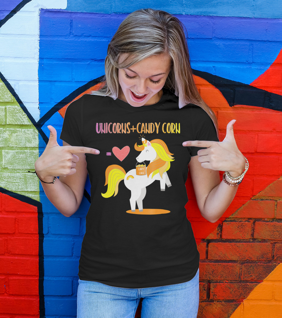 Unicorns Candy Corn Heart Equation T-Shirt