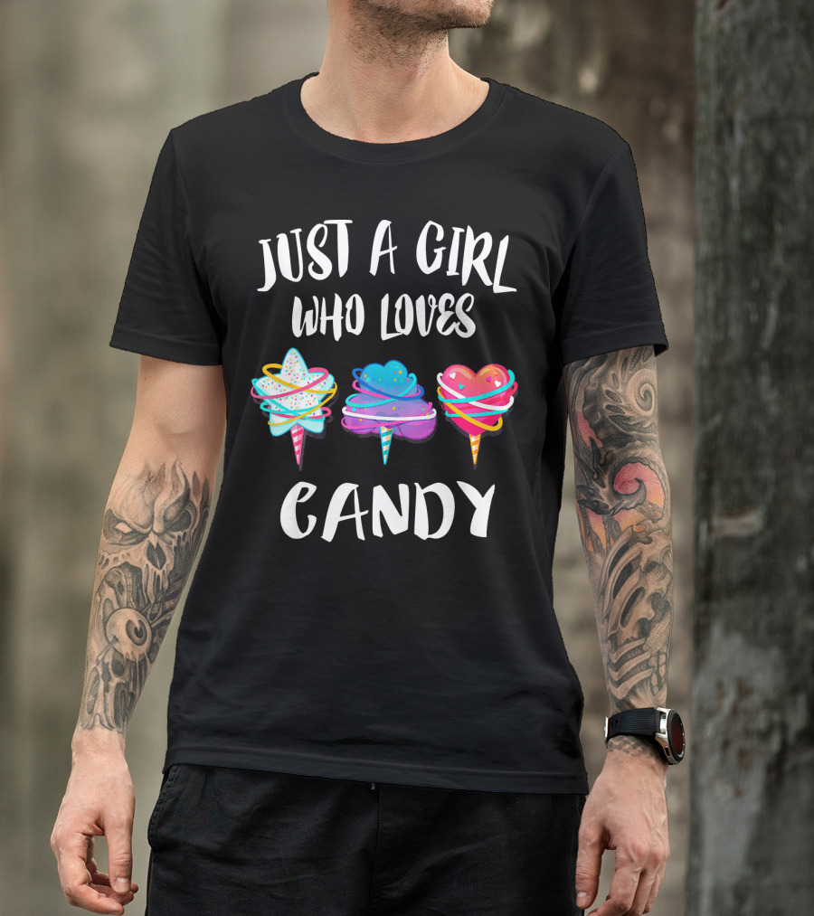Just A Girl Who Loves Candy Colorful Hearts And Swirls T-Shirt