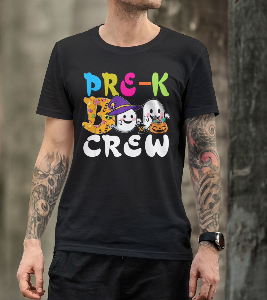 Pre-K Boo Crew Halloween Ghost Witch Candy Lantern T-Shirt