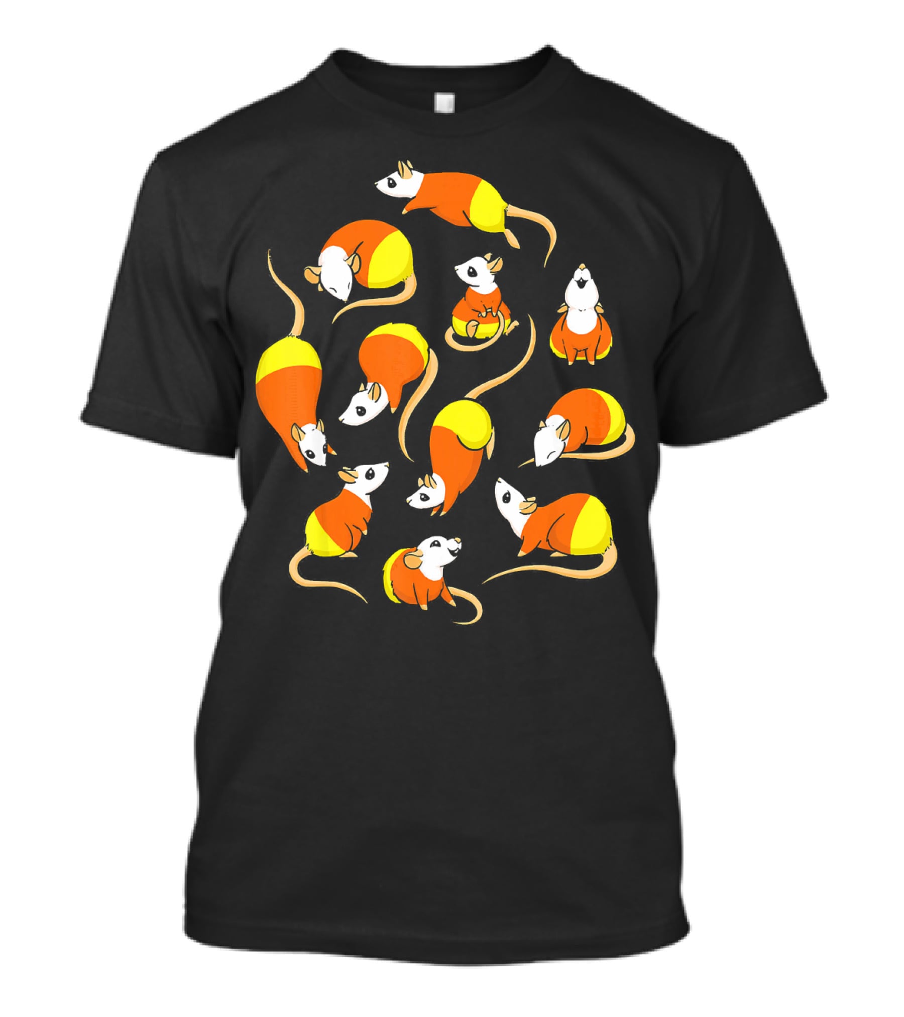 Candy Corn Rats Pattern Halloween-Themed T-Shirt