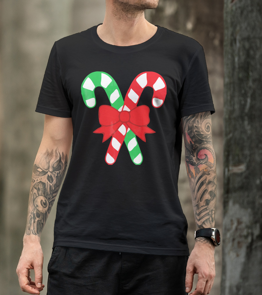 Candy Canes Christmas Holiday Red Bow Iconic Symbols T-Shirt
