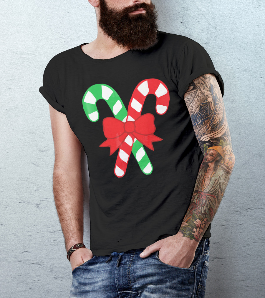 Candy Canes Christmas Holiday Red Bow Iconic Symbols T-Shirt