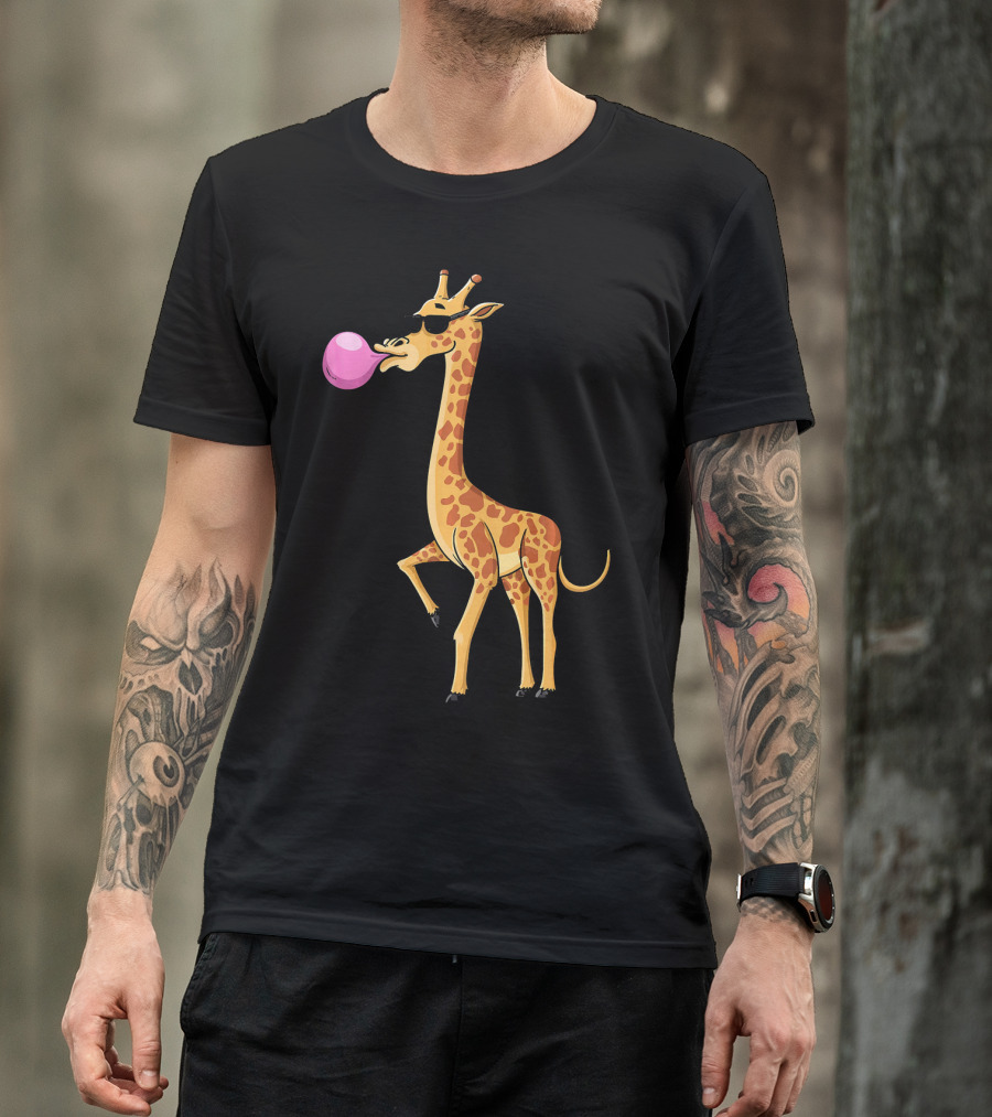 Funny Bubble Gum Blowing Giraffe Animal T-Shirt