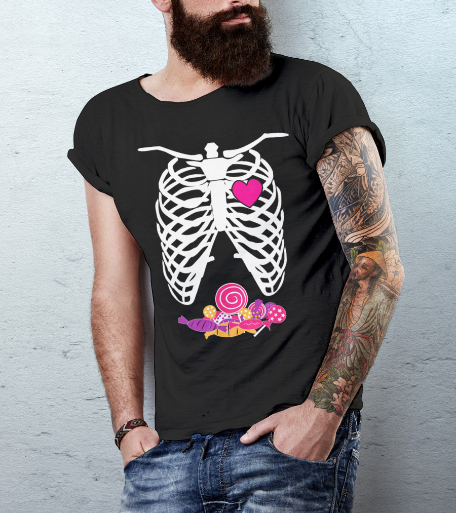 Halloween XRay Skeleton Rib Cage Heart Candy T-Shirt