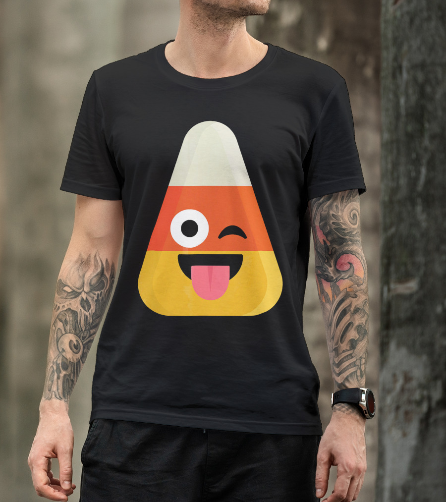 Candy Corn Emoji Wink Tongue Out Face T-Shirt