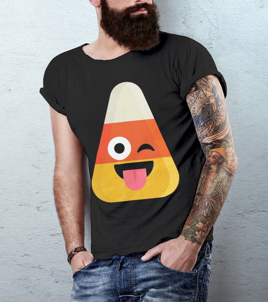 Candy Corn Emoji Wink Tongue Out Face T-Shirt