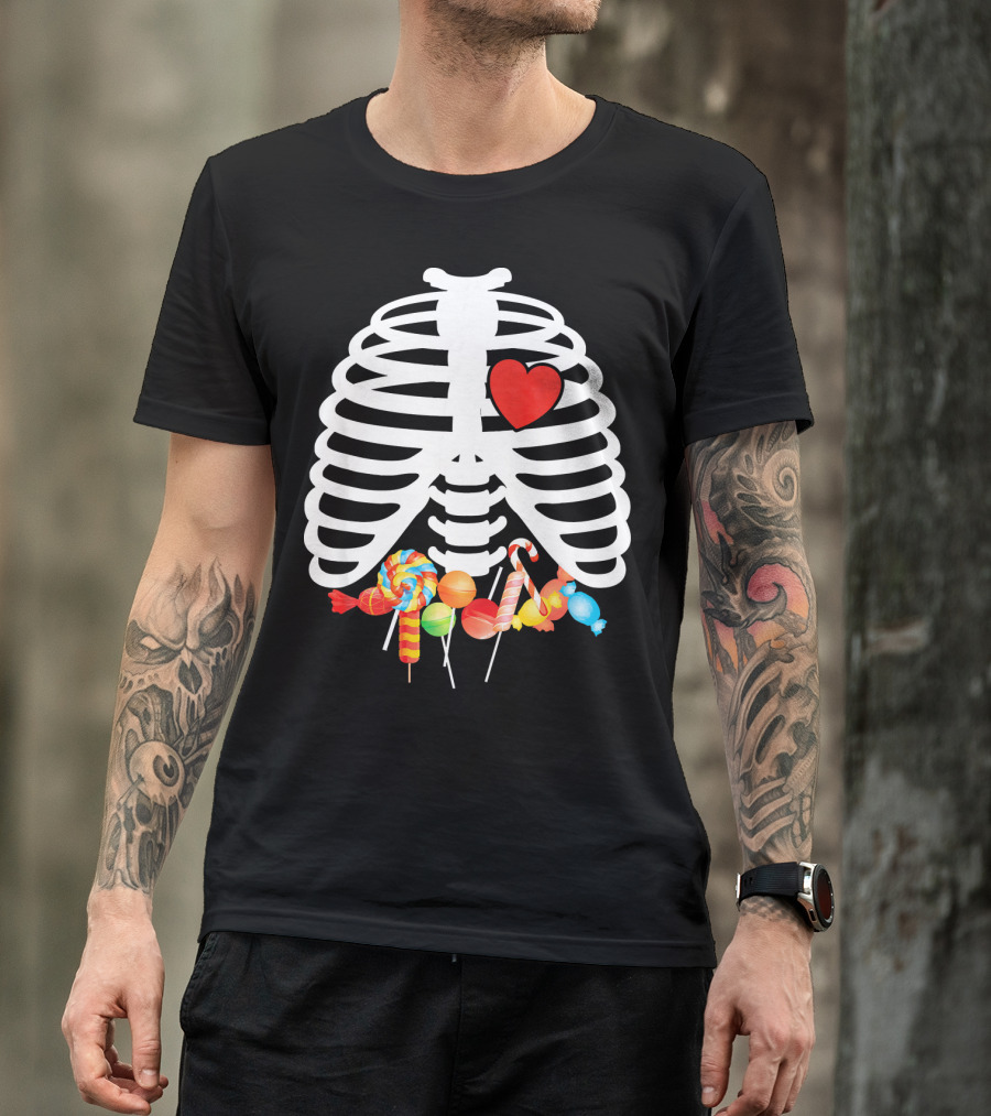 Xray Skeleton Rib Cage Heart Sweet Candy Lollipops T-Shirt