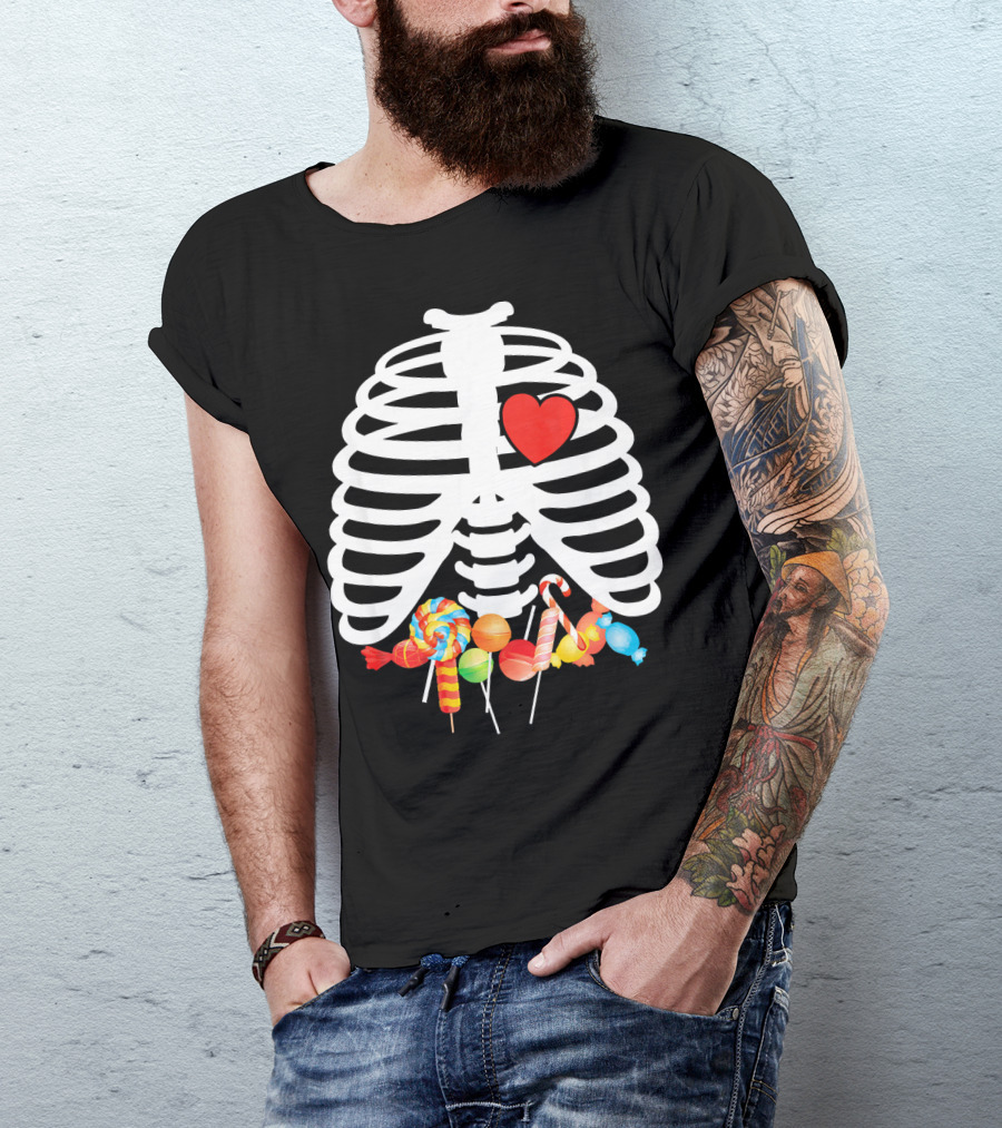 Xray Skeleton Rib Cage Heart Sweet Candy Lollipops T-Shirt