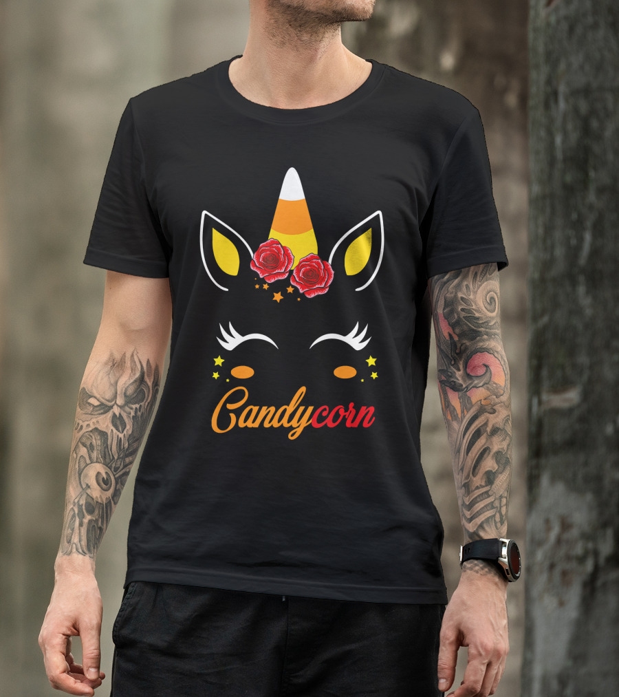 Candycorn Unicorn With Roses And Stars T-Shirt