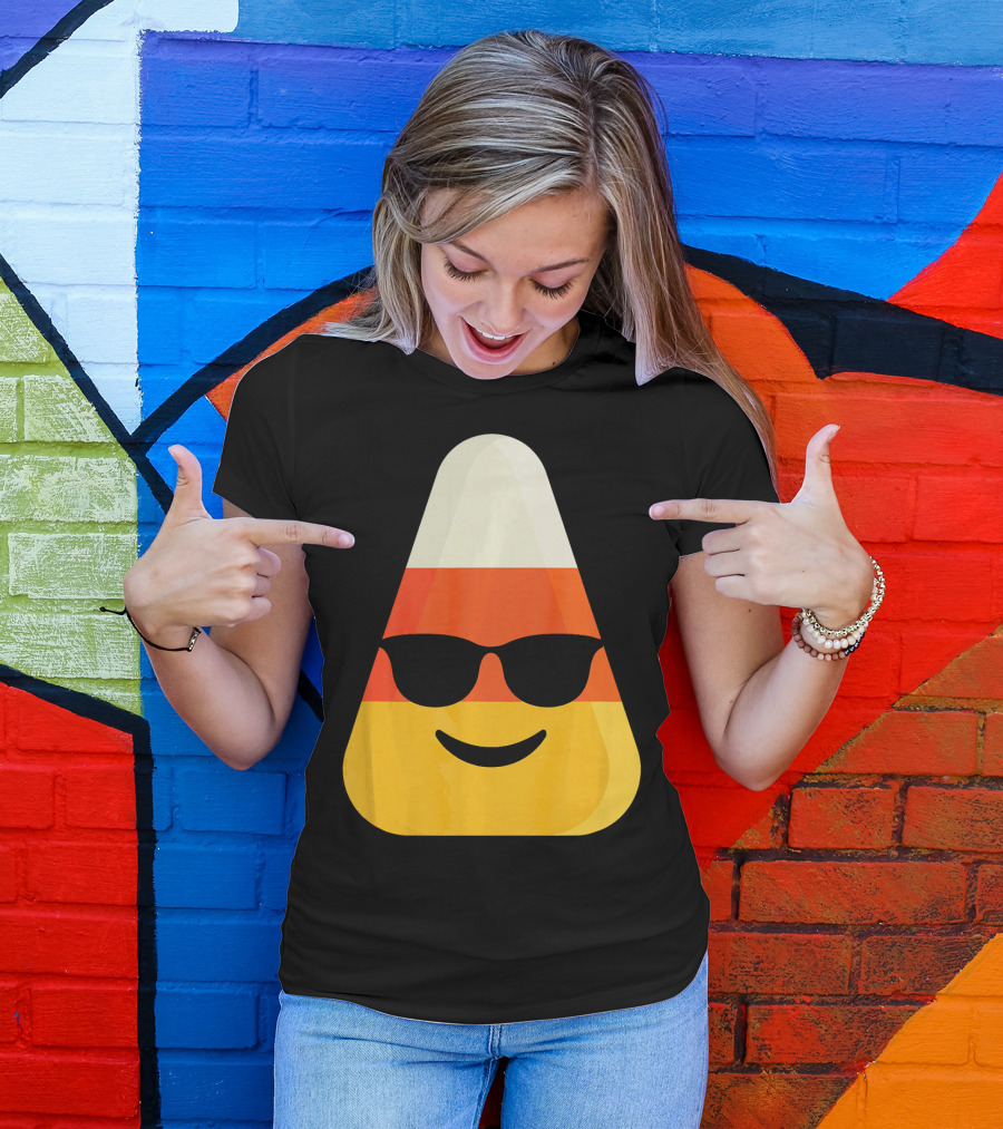 Candy Corn Emoji With Sunglasses Cool Shades T-Shirt