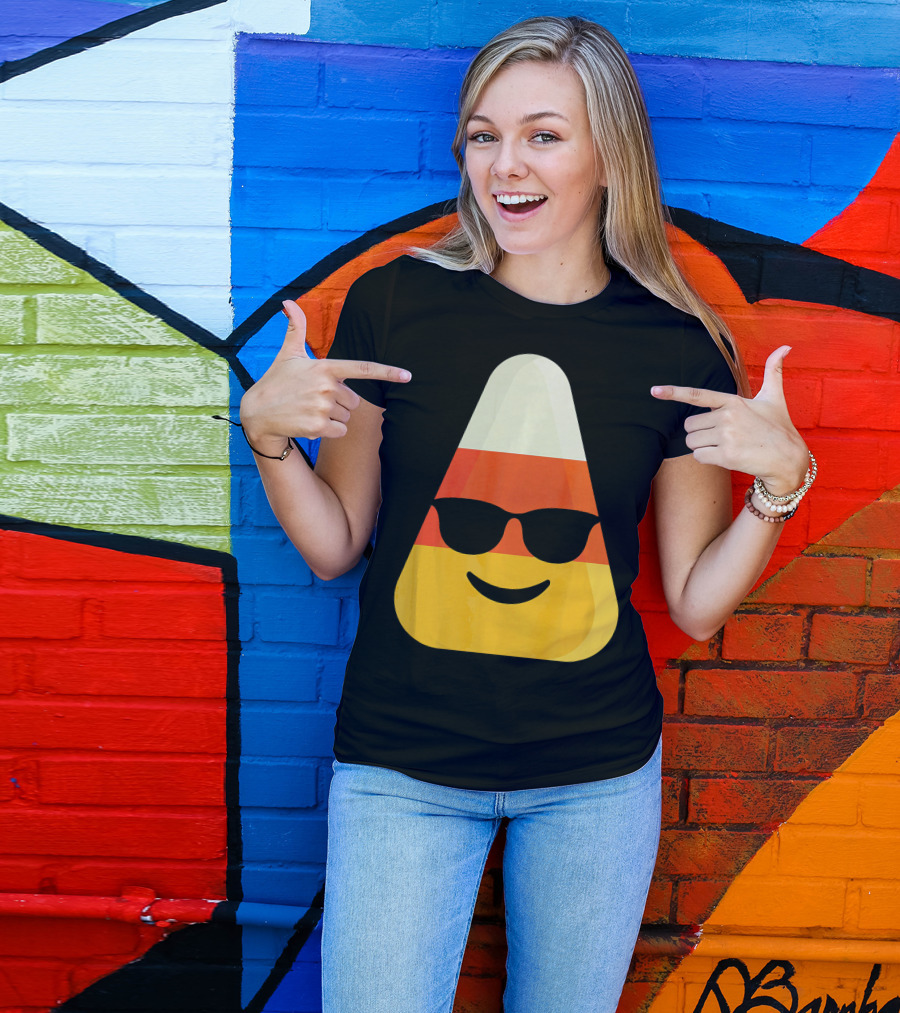 Candy Corn Emoji With Sunglasses Cool Shades T-Shirt