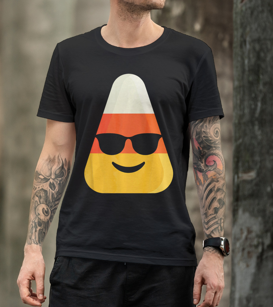 Candy Corn Emoji With Sunglasses Cool Shades T-Shirt