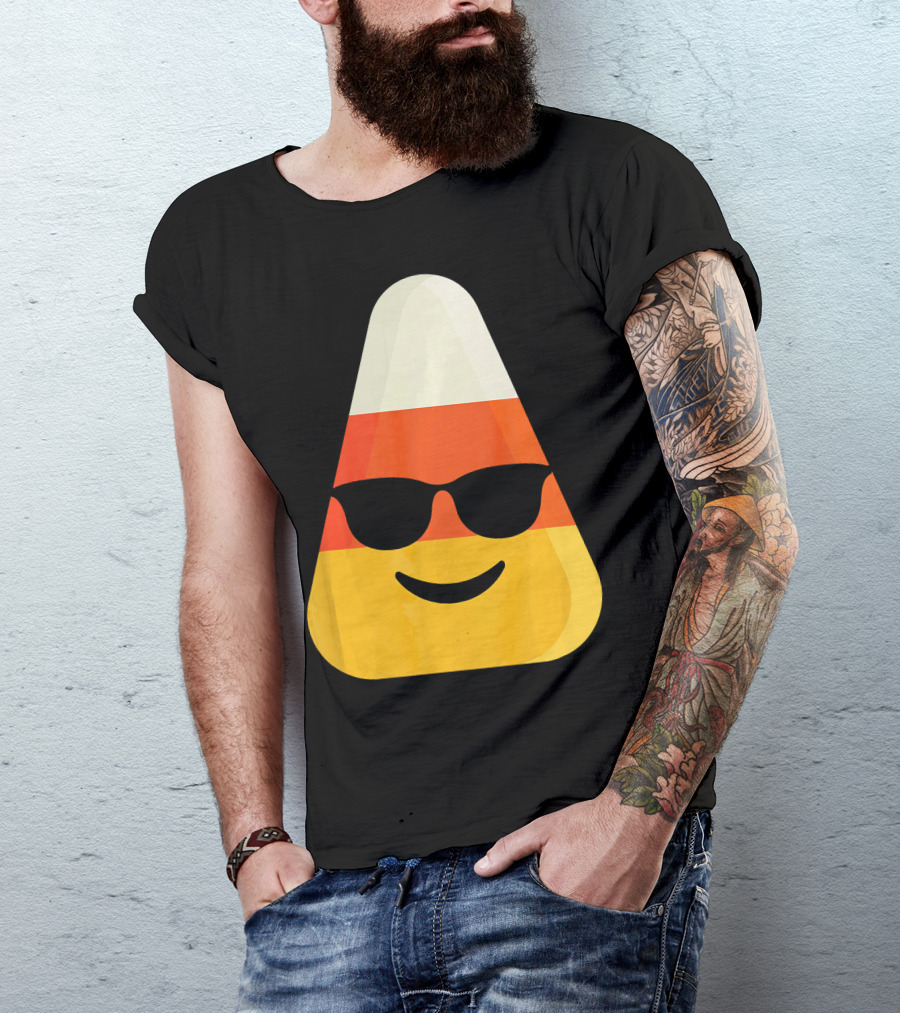 Candy Corn Emoji With Sunglasses Cool Shades T-Shirt