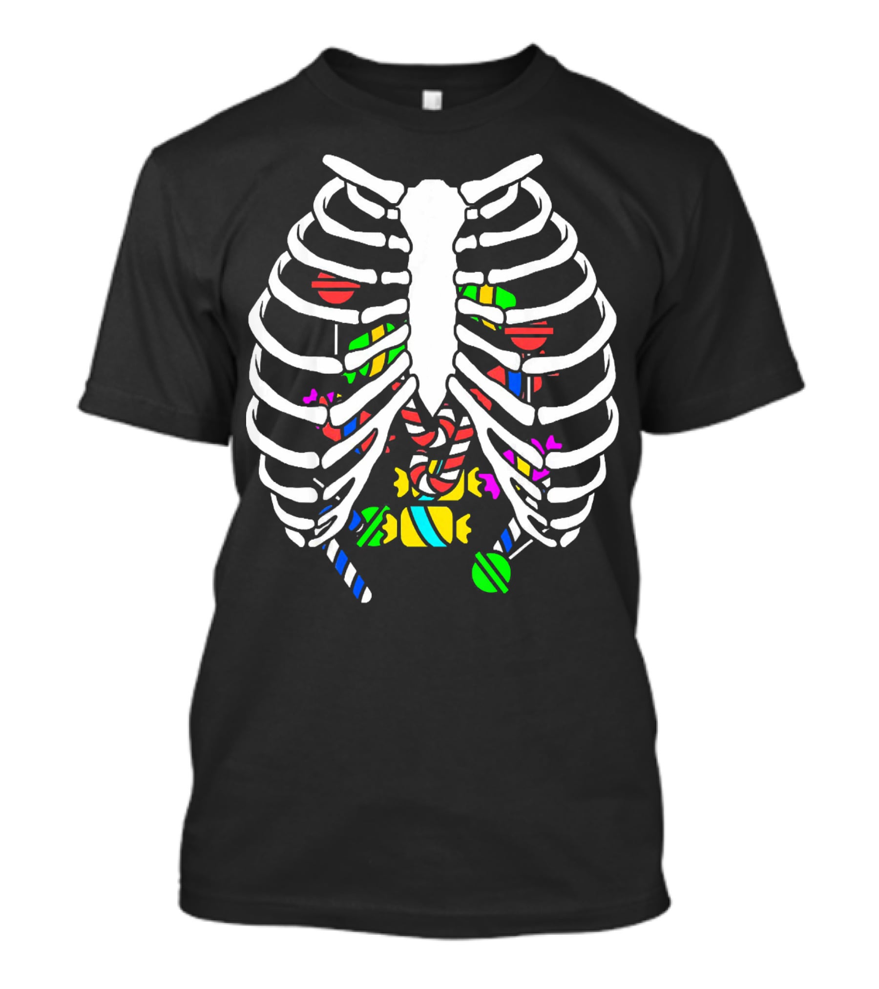 Halloween Ribcage Candy Skeleton Colorful Sweet Treats T-Shirt