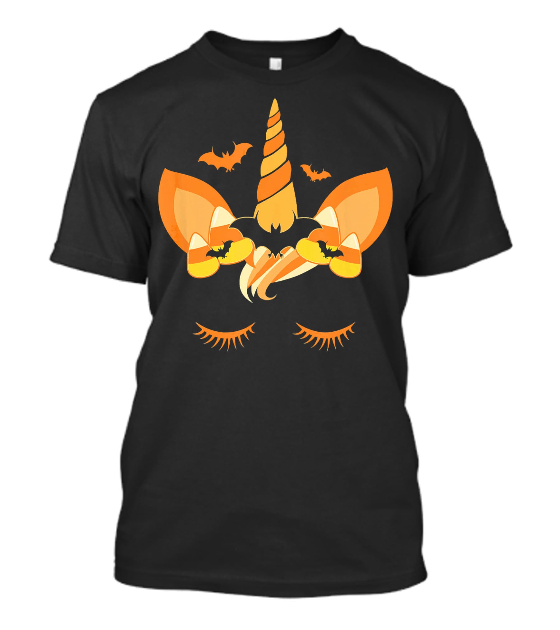 Halloween Unicorn Candy Corn Bat Ears Eyelashes T-Shirt