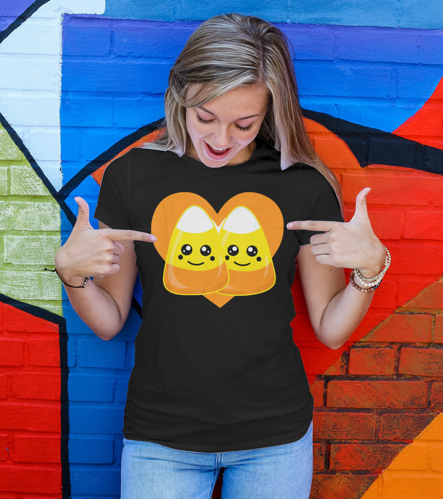 Love Candy Corn Cute Heart Kawaii Candy Corn Duo T-Shirt