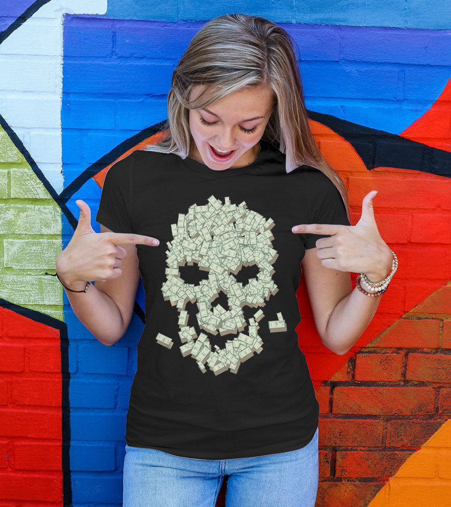 Dollar Skull Skeleton Money Stack T-Shirt