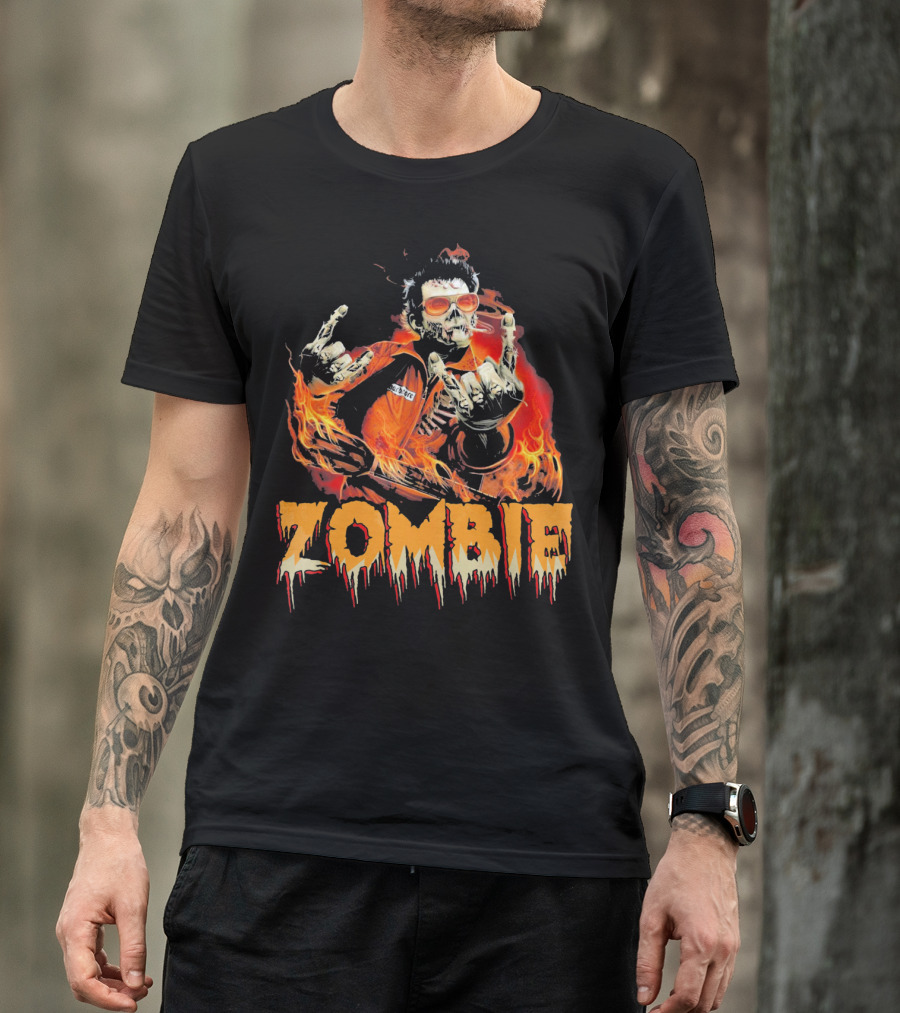 Zombie Metal Living Dead Rock On Fire T-Shirt