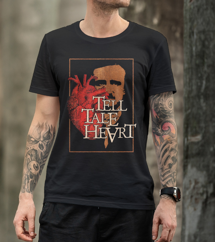 Poe Tell Tale Heart Distressed Gothic Portrait And Heart T-Shirt