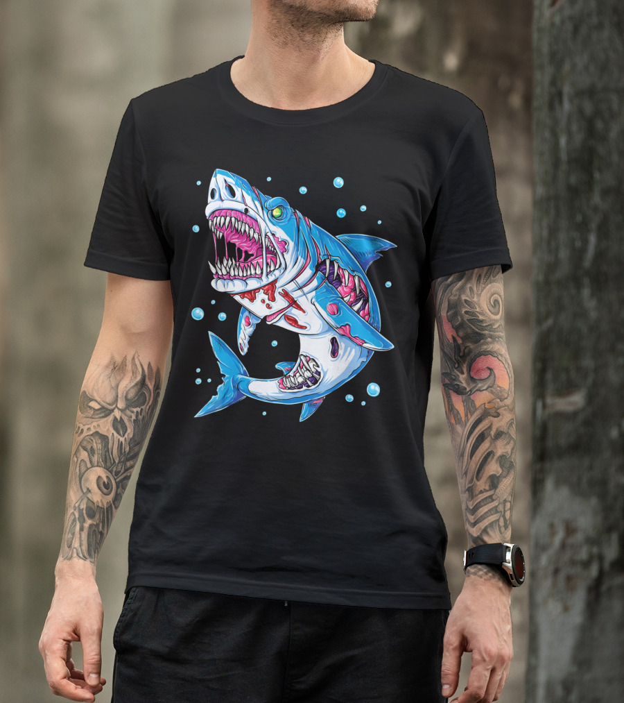 Shark Zombie Underwater Monster With Exposed Bones And Teeth T-Shirt
