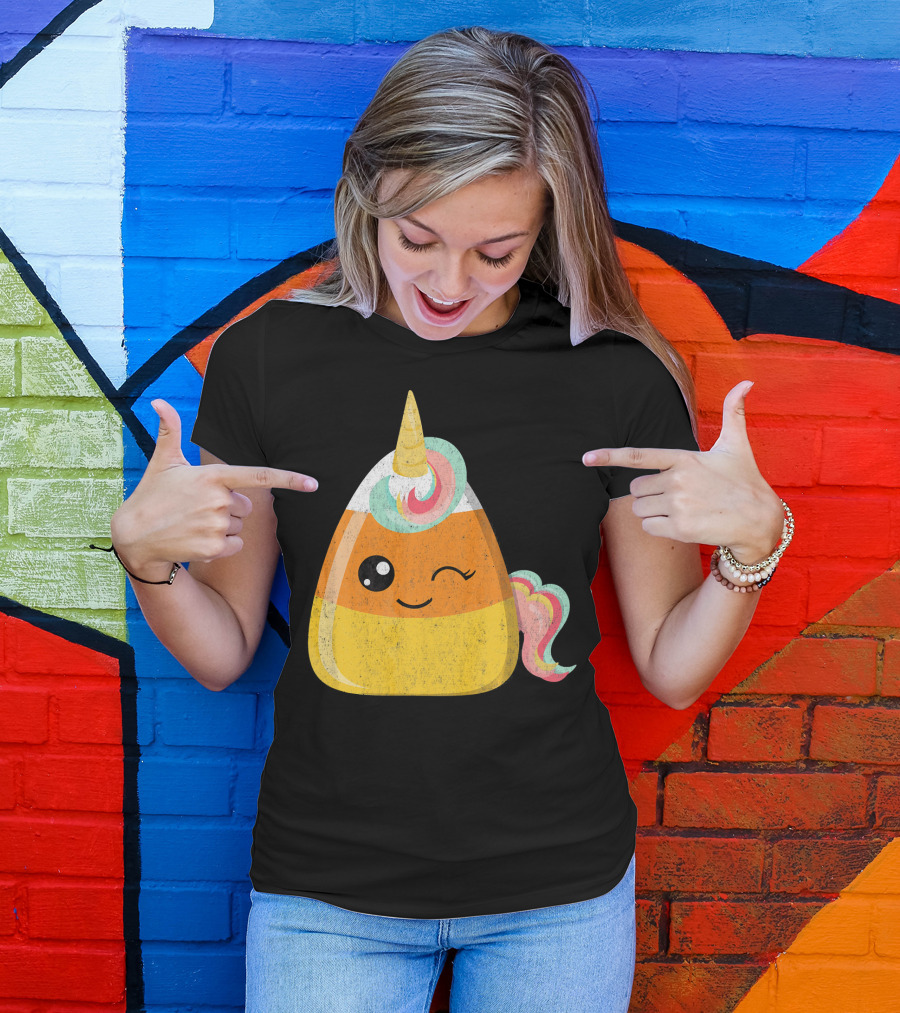 Candy Corn Unicorn Funny Halloween Candicorn T-Shirt
