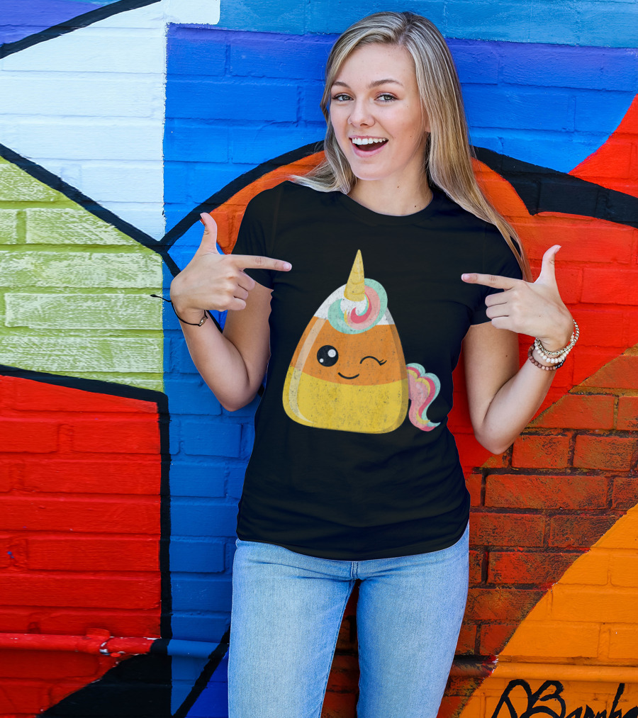 Candy Corn Unicorn Funny Halloween Candicorn T-Shirt