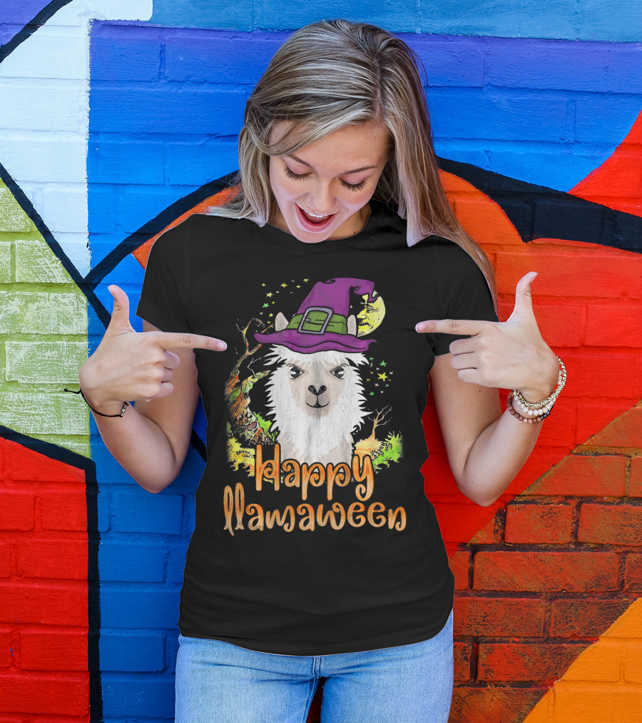 Happy Llamaween Cool Witch Llama T-Shirt