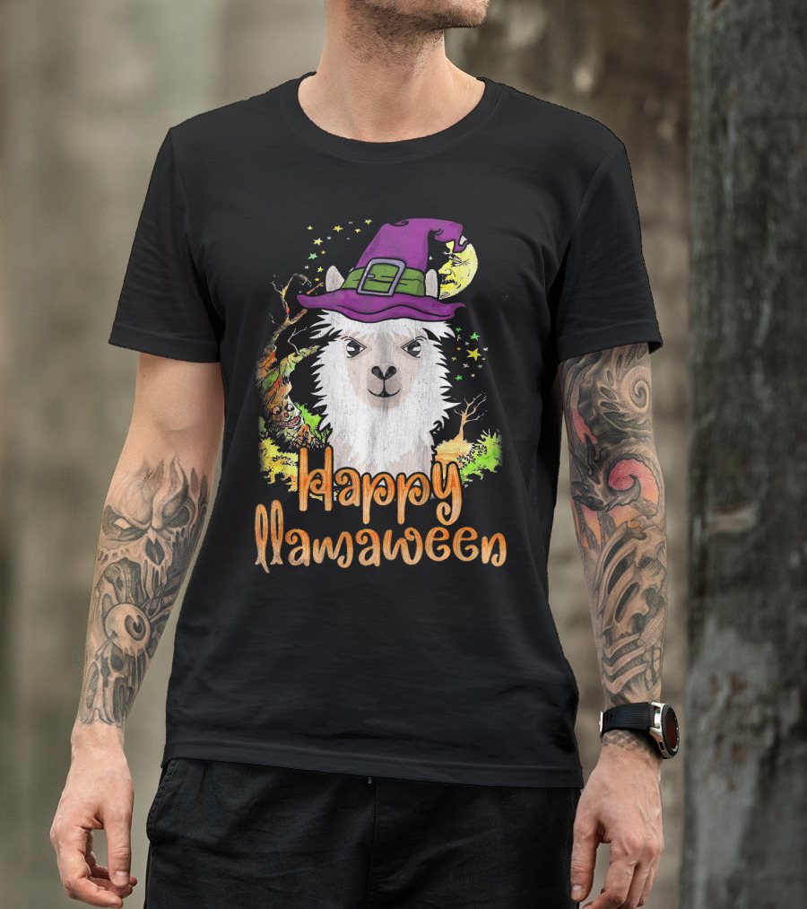 Happy Llamaween Cool Witch Llama T-Shirt