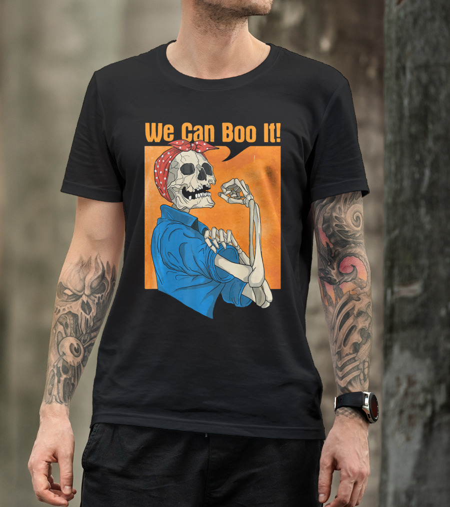 Funny Halloween Vintage Skeleton Rosie The Riveter We Can Boo It T-Shirt