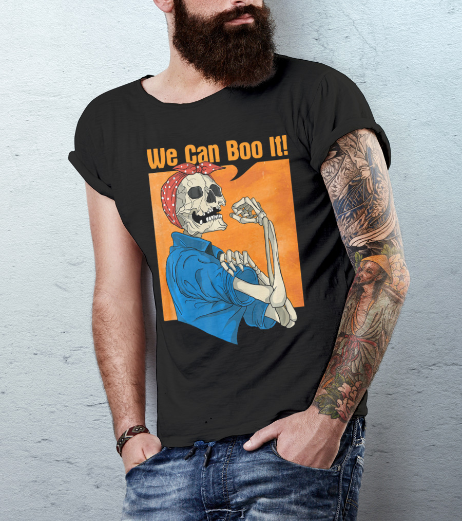 Funny Halloween Vintage Skeleton Rosie The Riveter We Can Boo It T-Shirt